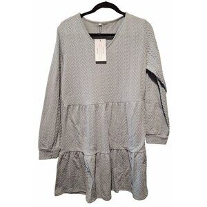 NEW Imily Bela Cable Knit Tiered Dress Light Aqua Long Sleeve Womens Large